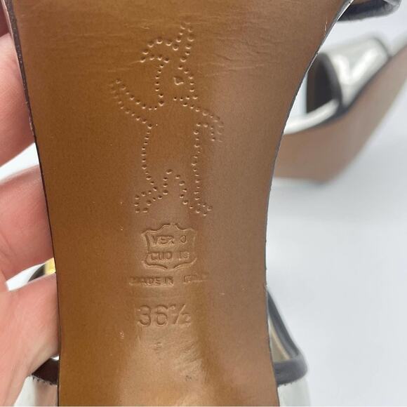 MARNI Silver Metallic Block Heel Sandal Ankle Strap Sz 36.5 / 6 - Picture 8 of 8